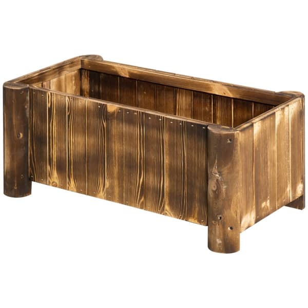 Rootz Jardinière på Stand - Flower Basin - Raised Planter Box - Rustic -Chic Elegance - 70L X 35W X 30H CM - Charred Spruce Wood