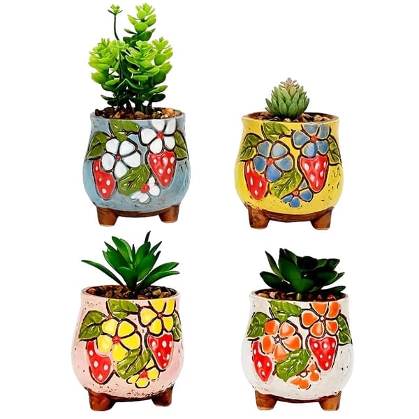Mini koreanska keramiksucculentkrukor, handmålade i vintage-design, för inomhus- och utomhusbruk,växter ej inkluderade