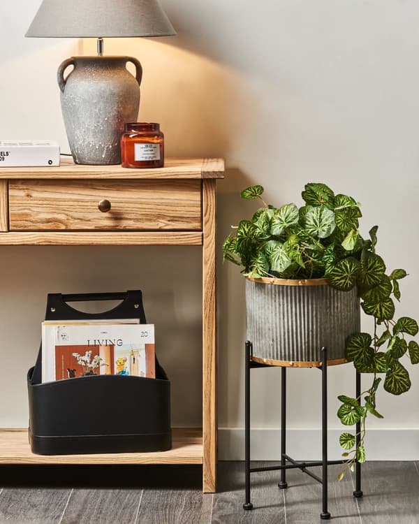 Plantestativ Grå Jern 26 x 26 x 52 cm Innendørs Utendørs Metall Blomsterpotte Industriell Stående Planter