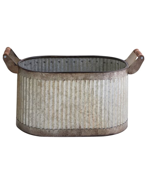 Sett med 2 blomsterpotter Grå Metall Plast Slitt finish Håndtak Innendørs- og utendørsbruk Industriell stil Krukker