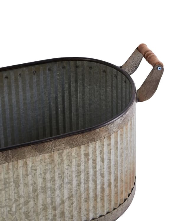 Sett med 2 blomsterpotter Grå Metall Plast Slitt finish Håndtak Innendørs- og utendørsbruk Industriell stil Krukker