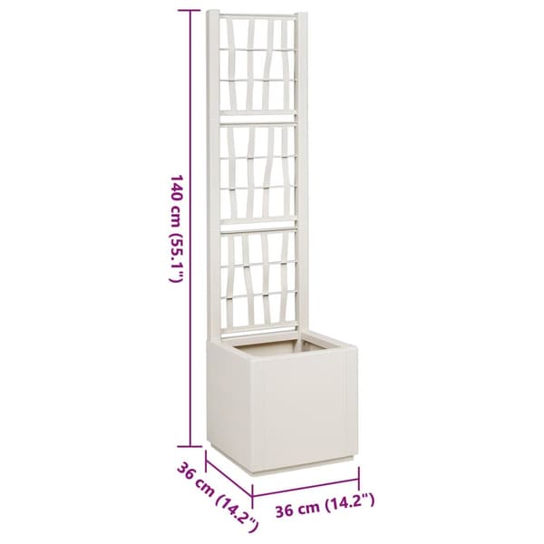 vidaXL Hageplanter med Gitter Hvit 36x36x140 cm PP