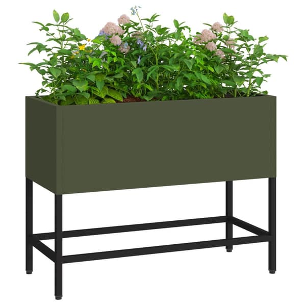 vidaXL Olivgrön Metall 60 x 26 x 45 cm Planterare Planteringslåda