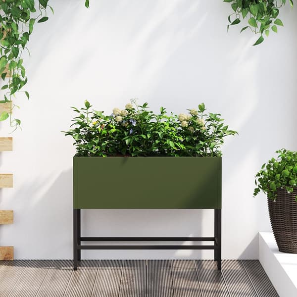 vidaXL Olivgrön Metall 60 x 26 x 45 cm Planterare Planteringslåda