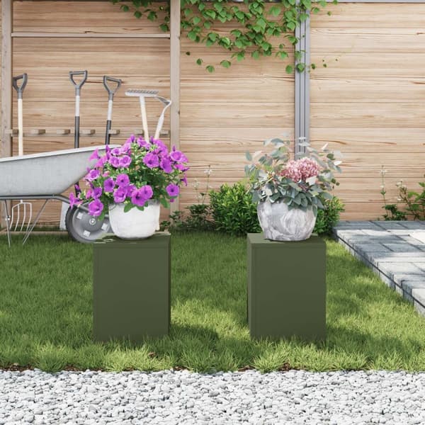 vidaXL Plantestativer Sæt af 2 Olivengrøn Koldvalset stål
