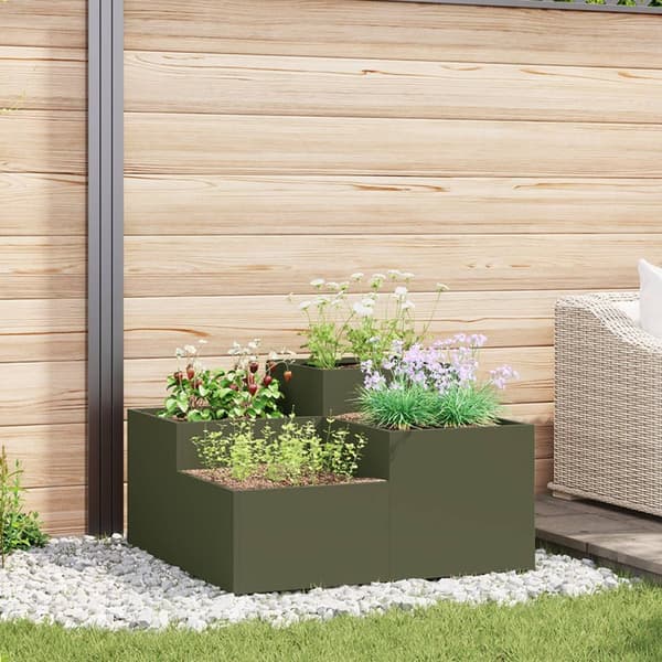 vidaXL Haveplanter Olivengrøn Metal 100 x 100 x 48 cm Planter