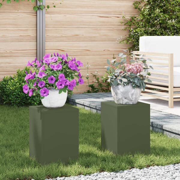 vidaXL Plantställ Set om 2 Olivgrön Kallvalsat stål 24 x 24 x 35 cm