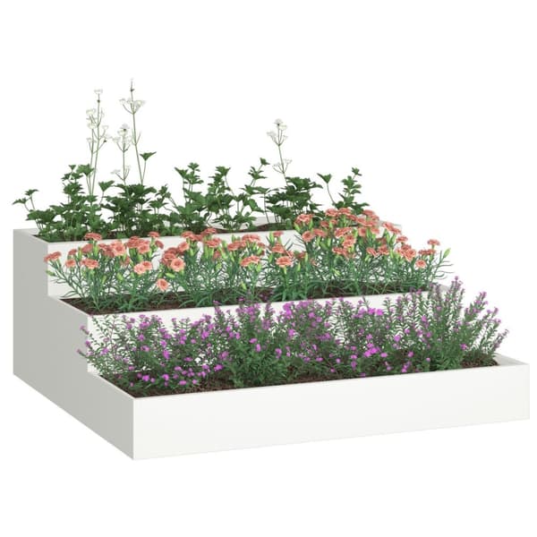vidaXL puutarhakannu 3-tasoinen 90x90x35 cm Valkoinen Teräs