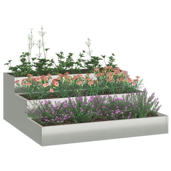 vidaXL hageplantekasse 3-nivå 90x90x35 cm Galvanisert stål