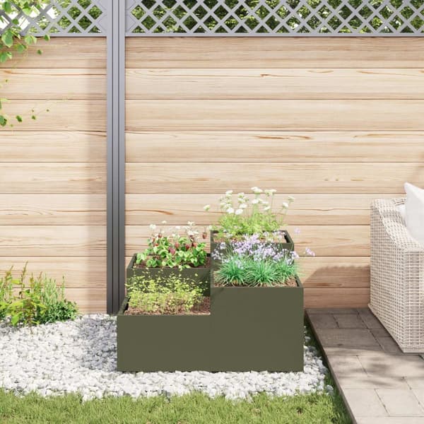 vidaXL Haveplantekasse Olive grøn Koldvalset stål 80 x 80 x 48 cm