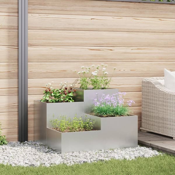 vidaXL Have Planter Grå Galvaniseret stål 80 x 80 x 60 cm Planter