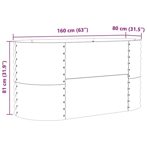 vidaXL Havehævet bed Grøn Galvaniseret stål 160 x 80 x 81 cm Holdbar