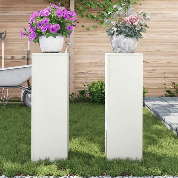 vidaXL Ulkokasvien Jalustat Pilarit 2 kpl Valkoinen 24x24x75 cm Teräs