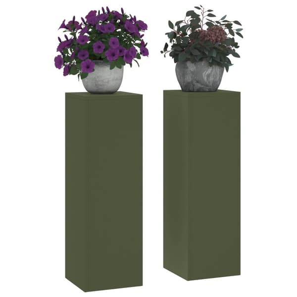 vidaXL Växtställ Set om 2 Olivgrön Kallvalsat stål 24 x 24 x 75 cm