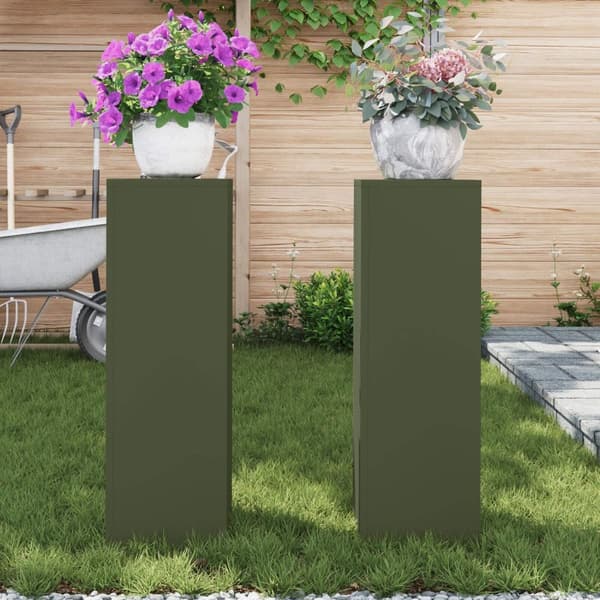 vidaXL Växtställ Set om 2 Olivgrön Kallvalsat stål 24 x 24 x 75 cm