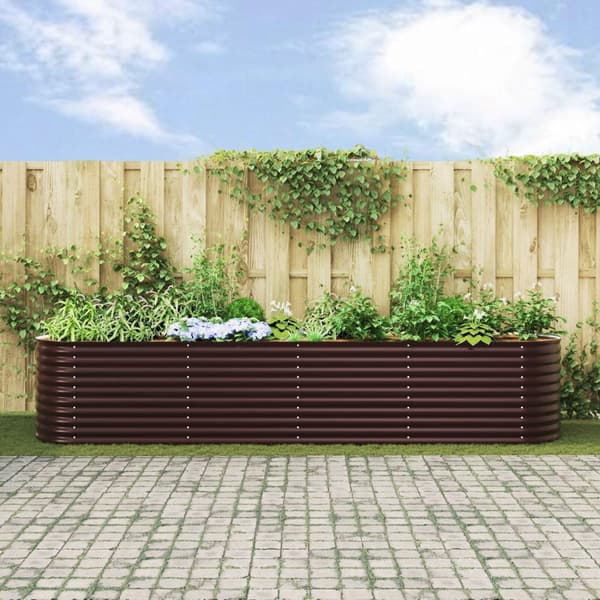 vidaXL Trädgårdsplanteringsbädd Brun Galvaniserat stål 400 x 80 x 81 cm