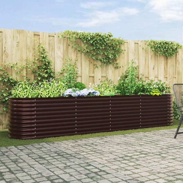 vidaXL Trädgårdsplanteringsbädd Brun Galvaniserat stål 400 x 80 x 81 cm