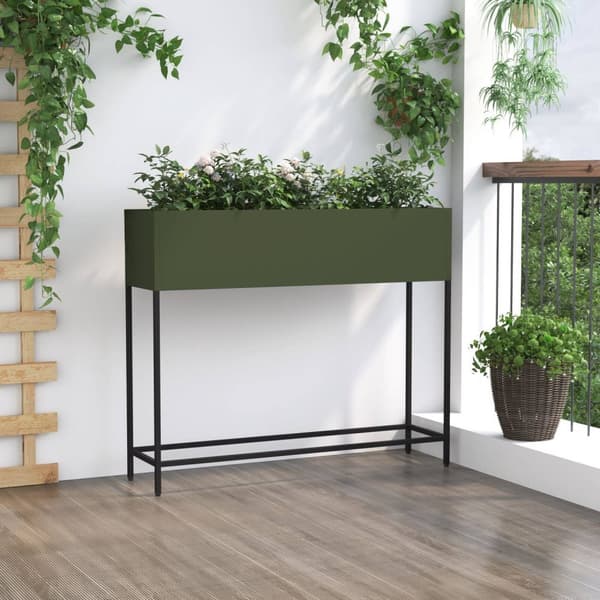 vidaXL Olivengrøn Metal 100 x 26 x 82 cm Planterkasse Rektangulær