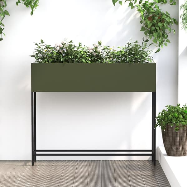 vidaXL Olivengrøn Metal 100 x 26 x 82 cm Planterkasse Rektangulær