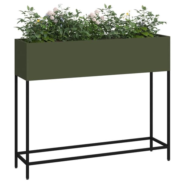 vidaXL Olivengrøn Metal 100 x 26 x 82 cm Planterkasse Rektangulær