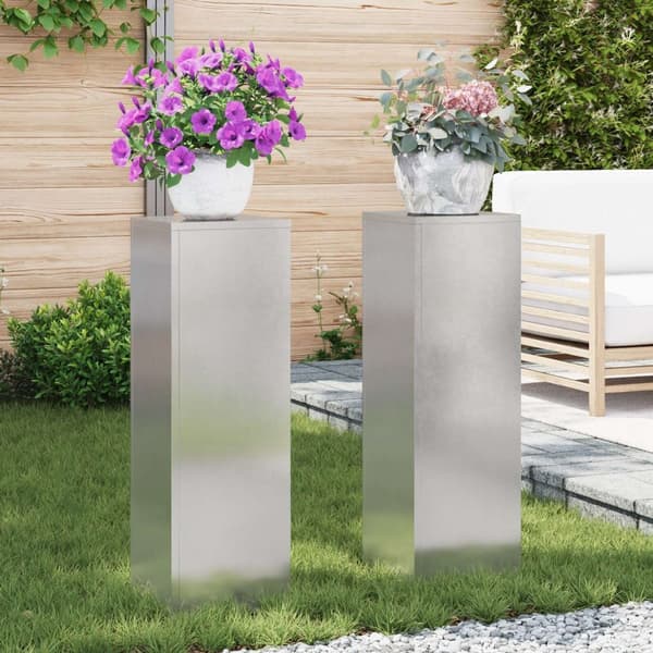 vidaXL Planteholdere Sæt af 2 Sølv Rustfrit stål 24 x 24 x 75 cm