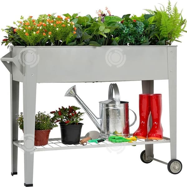 INN Upphöjd planteringskruka 86x40x80cm Blomlåda för trädgård Balkong Blomkruka Stående planteringskruka Upphöjd säng i grå metall