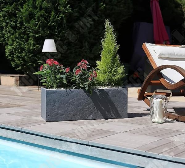 TD® Blomkruka - 57 L - Imiterad stendekoration - Enkelvägg - Vattenretentionszon - Pebble grå