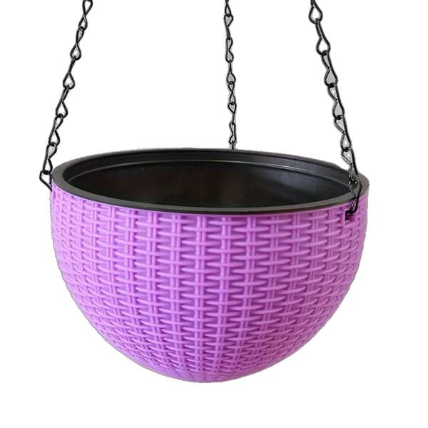 Hængende Rattan Vævet Plast Blomsterkrukke, Flere Farvemuligheder, Holdbart Letvægtsdesign,1 stk, Lilla