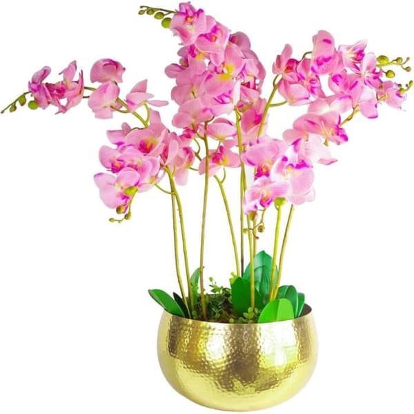 Blomkruka - Blad - Stor - Hammarslagen metall i guld - 32 cm - 20 cm - Cylindrisk