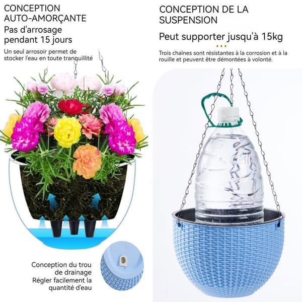 Potta för blommor INN® resin blå 4 delar hängande blomkruka hängande korg hängande blomlåda med kedja dräneringshål för blommor