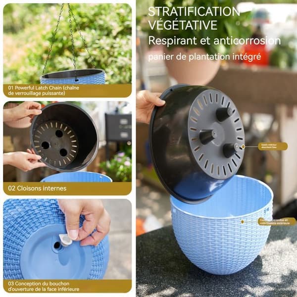Potta för blommor INN® resin blå 4 delar hängande blomkruka hängande korg hängande blomlåda med kedja dräneringshål för blommor