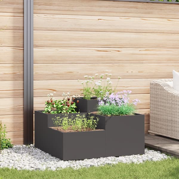 Planteringslåda för utomhusbruk 100x100x48 cm svart stål