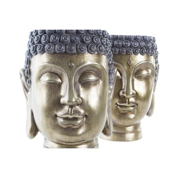 Kruka DKD Home Decor Grå Gyllene Buddha Harts Orientalisk (2 antal)