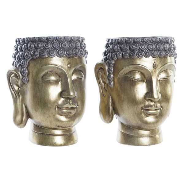 Kruka DKD Home Decor Grå Gyllene Buddha Harts Orientalisk (2 antal)