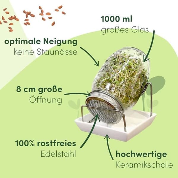 Gröna SEEDS Groddburk 3 Set om 1000ml med Lock i Rostfritt Stål med Galler