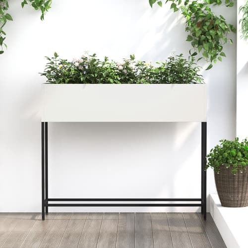 Upphöjd planteringslåda för utomhus 100x26x82 cm vit stål