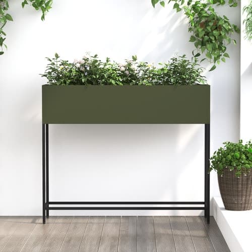 Upphöjd planteringslåda för utomhus 100x26x82 cm olivgrön stål