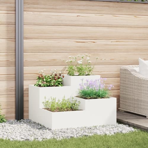 Planteringslåda för utomhusbruk 80x80x60 cm vit stål