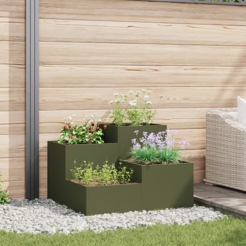 Planteringslåda för utomhusbruk 100x100x60 cm olivgrön stål