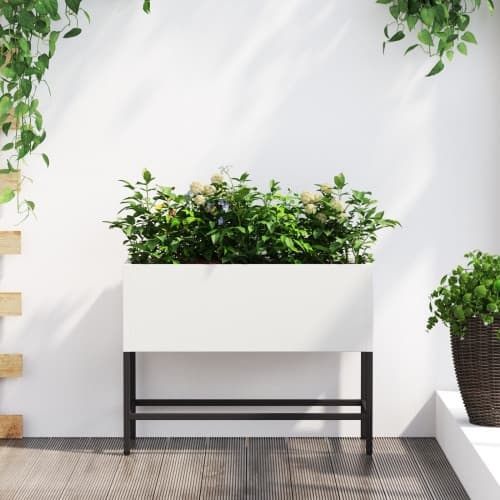 Upphöjd planteringslåda för utomhus 60x26x45 cm vit stål