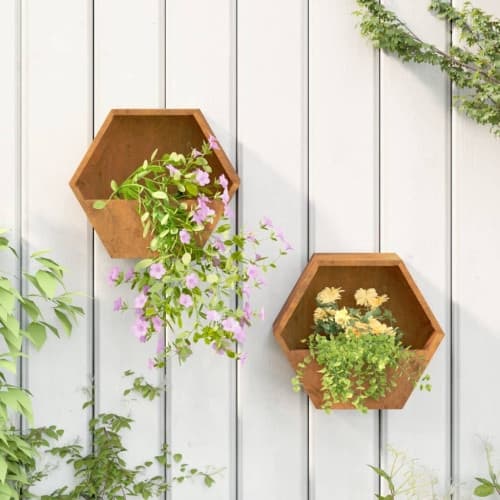 Odlingslådor för vägg 2 st rosttrögt stål 30x10x25 cm