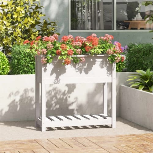 Odlingslåda med hylla vit 82,5x34,5x81 cm massiv furu