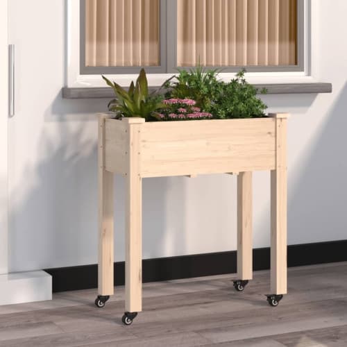 Odlingslåda på hjul med foder 71x37x80 cm massivt granträ