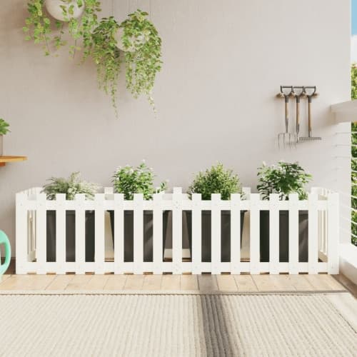 Odlingslåda med staket-design vit 200x50x50 cm massiv furu