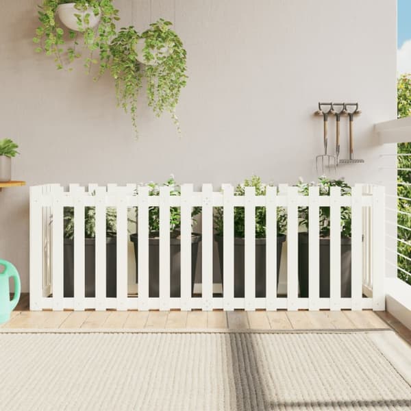 Odlingslåda med staket-design vit 200x50x70 cm massiv furu