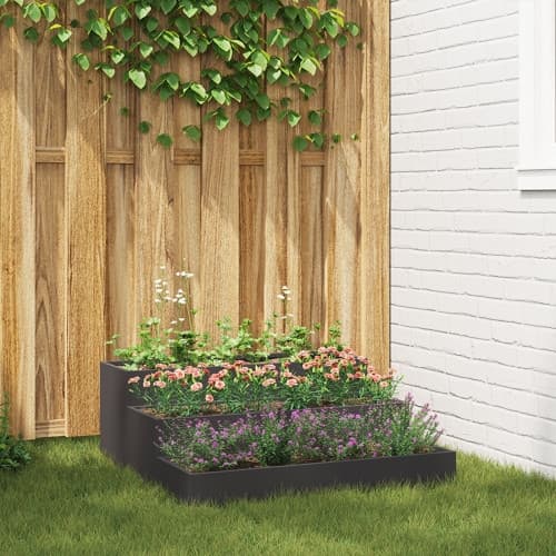 Planteringslåda för utomhus 3-skikt 90x90x35 cm svart stål