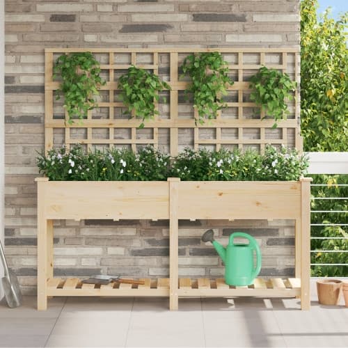 Trädgårdsplanterare med Spaljé & Hylla 161x43x152 cm Massivt Tallträ