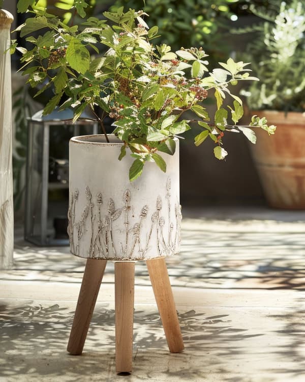 Blomsterpotte Off-white MgO Håndlaget Ben i tre Blomstermønster UV- og værbestandig Klassisk stil Krukke Innendørs Utendørs