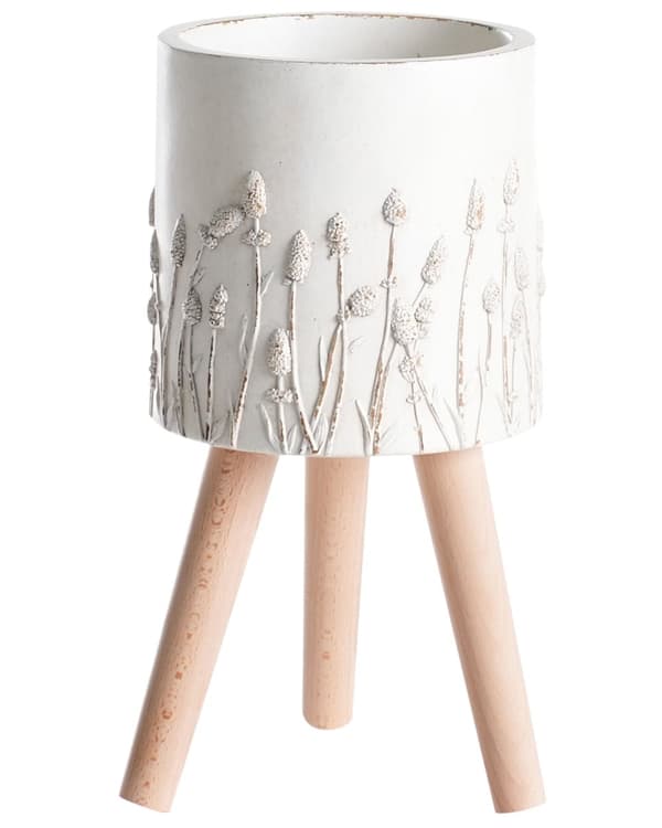 Blomsterpotte Off-white MgO Håndlaget Ben i tre Blomstermønster UV- og værbestandig Klassisk stil Krukke Innendørs Utendørs