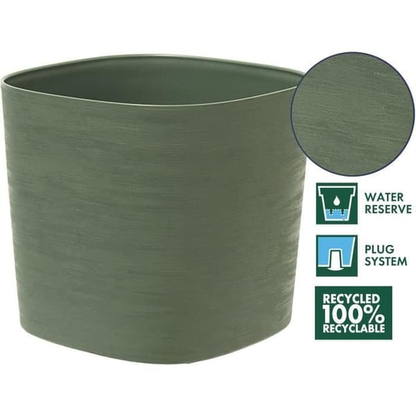 Kruka med vattenreserv - GARDEN ID Respect - Grågrön 30 x 30 cm - 100% hushållsavfall - 100% återvinningsbar - Strukturerad yta.